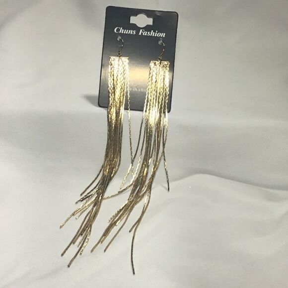 Gold Tone Tassel Dangle Earrings (UC3) - Picture 1 of 5